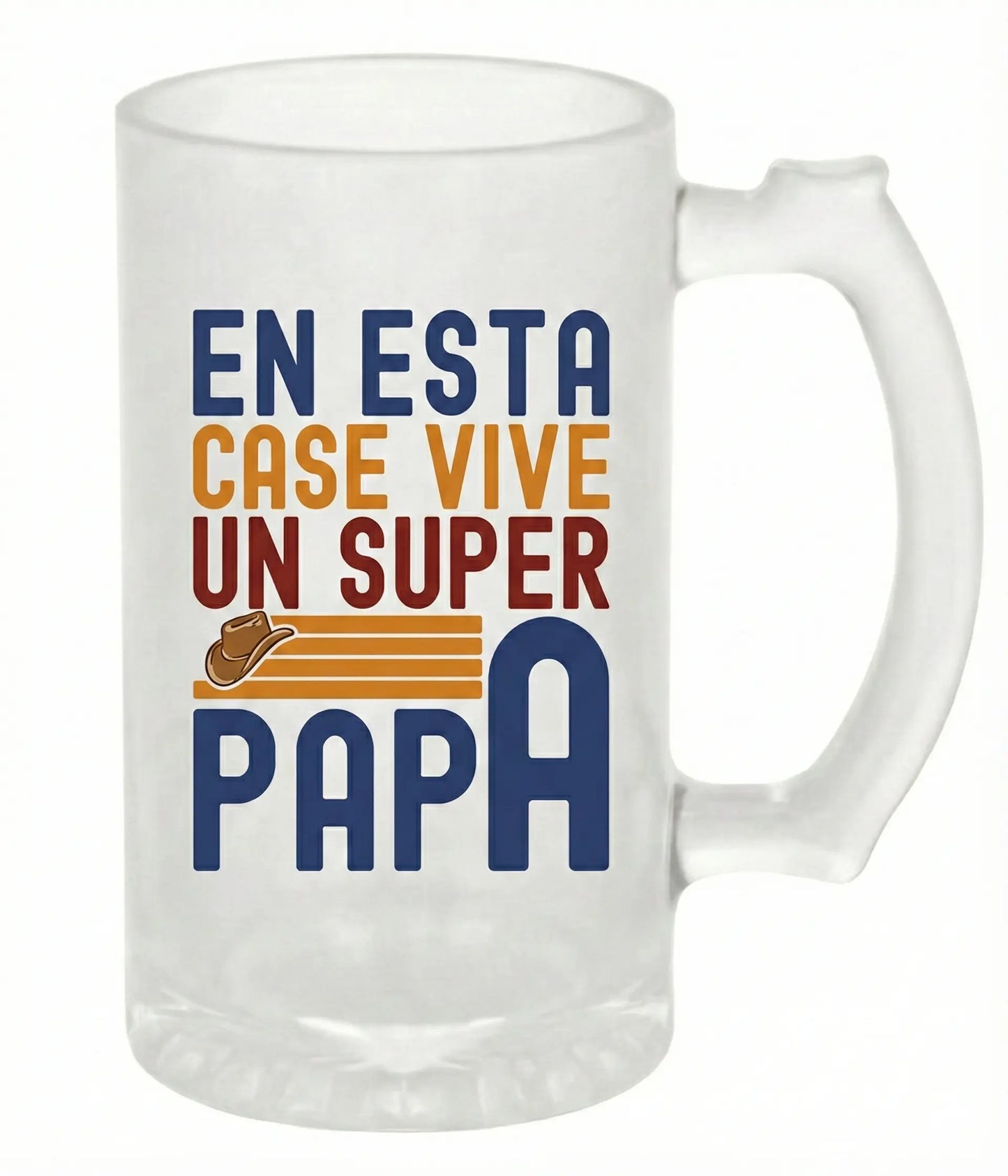 Jarra de Cerveza Esmerilada - Super Papá Diseño Western TAZAMAGICA