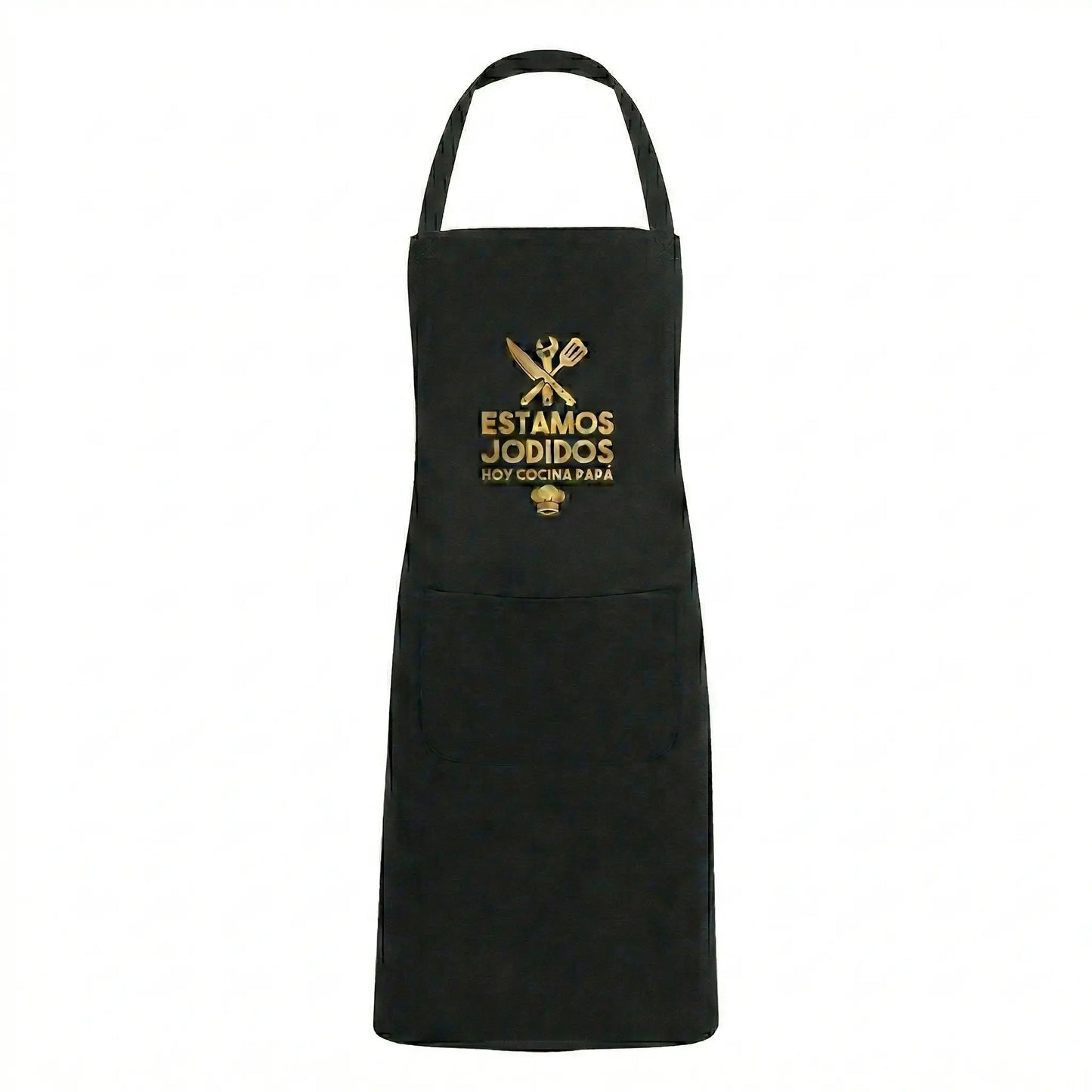 Delantal de Cocina Negro - Diseño Humorístico "Estamos Jodidos, Hoy Cocina Papá" TAZAMAGICA