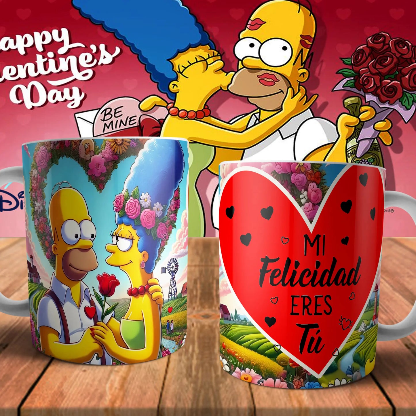Taza San Valentín Los Simpson - Regalo Original y Divertido para Parejas TAZAMAGICA
