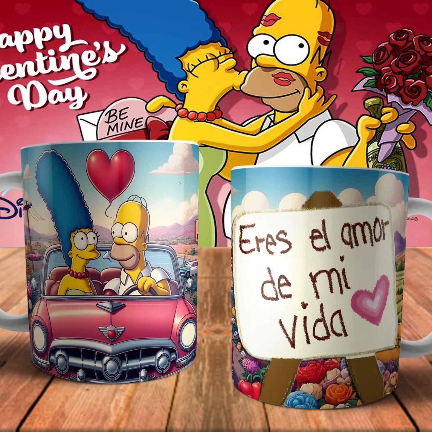 Taza San Valentín Los Simpson - Regalo Original y Divertido para Parejas TAZAMAGICA