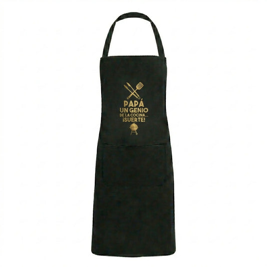 Delantal de Cocina Negro - Diseño "Papá un Genio de la Cocina" TAZAMAGICA