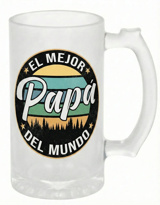 Jarra de Cerveza Esmerilada - El Mejor Papá Diseño Retro TAZAMAGICA