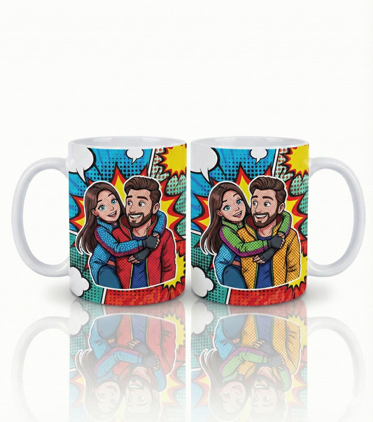 Taza Personalizada Pareja - Diseño Cómic Pop Art Retro