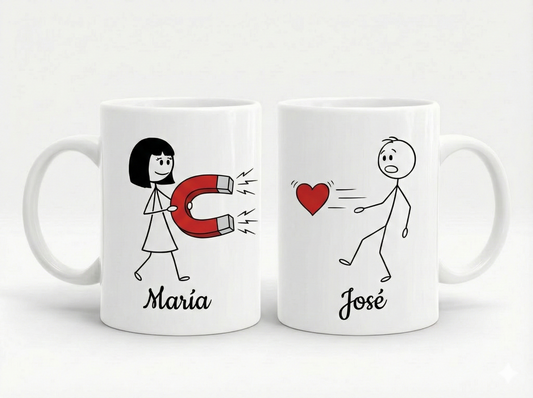 Pack de Tazas para Parejas Personalizadas - Diseño Amor Magnético