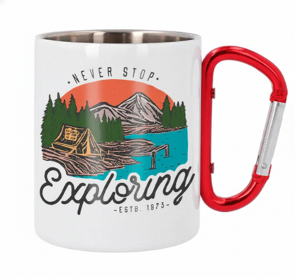 Taza de Acero Inoxidable Mosquetón - Estilo Camping Aventura