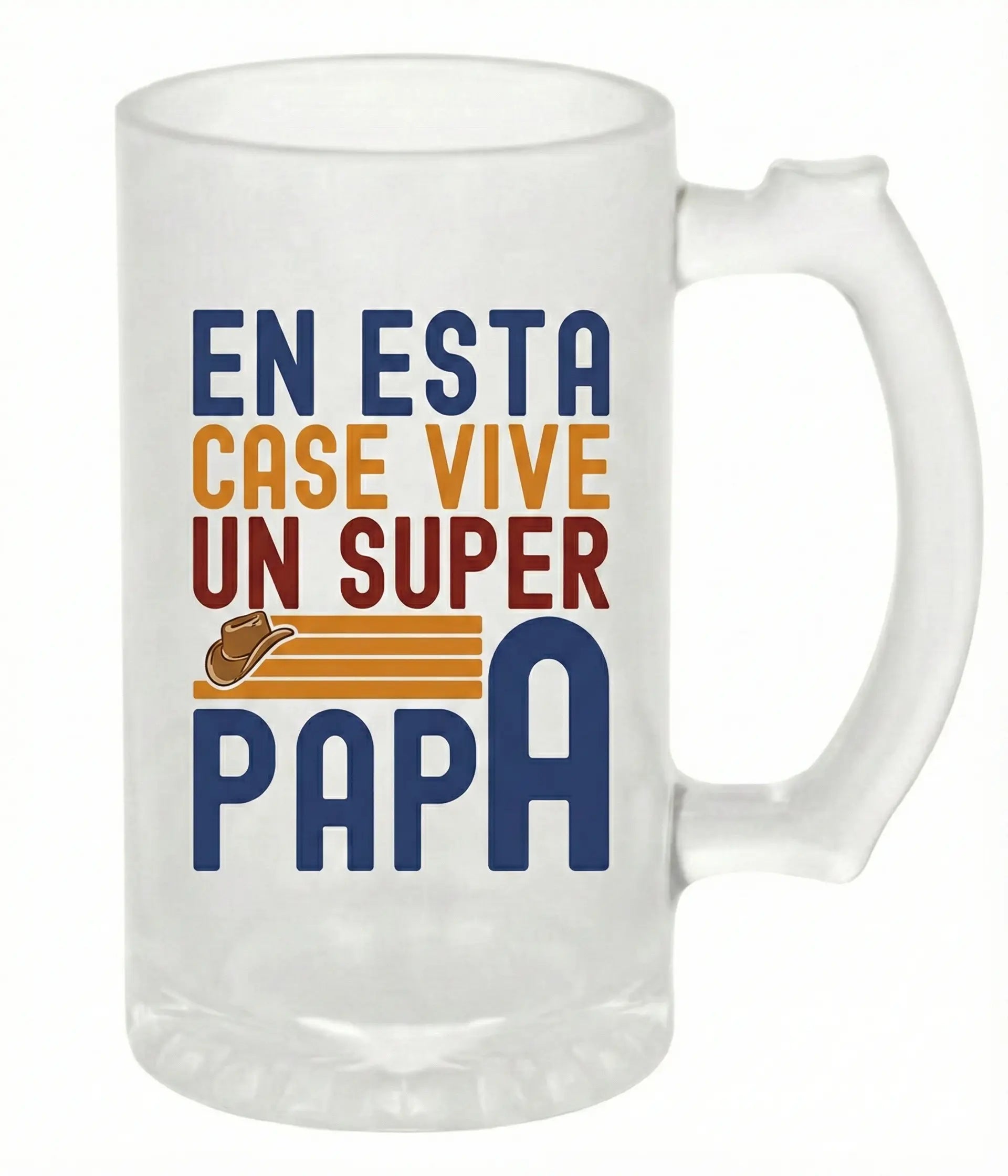Jarra de Cerveza Esmerilada - Super Papá Diseño Western TAZAMAGICA