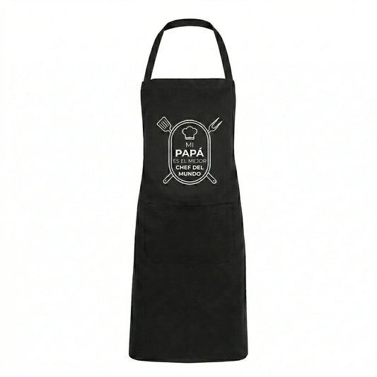 Delantal de Cocina Negro - Diseño "Mi Papá es el Mejor Chef del Mundo" TAZAMAGICA