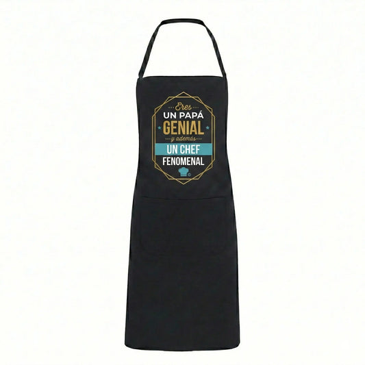 Delantal de Cocina Negro - Diseño "Papá es un Chef Fenomenal" TAZAMAGICA