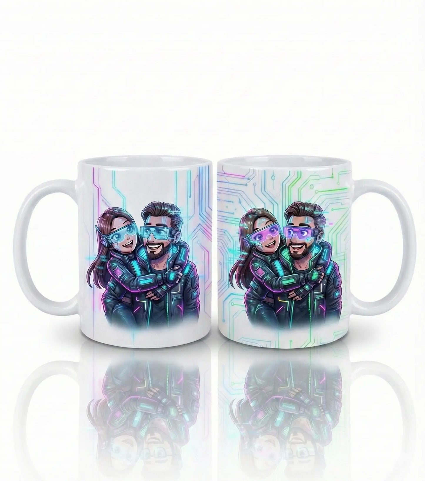Taza Personalizada Pareja - Diseño Cyberpunk Gamer Futurista TAZAMAGICA
