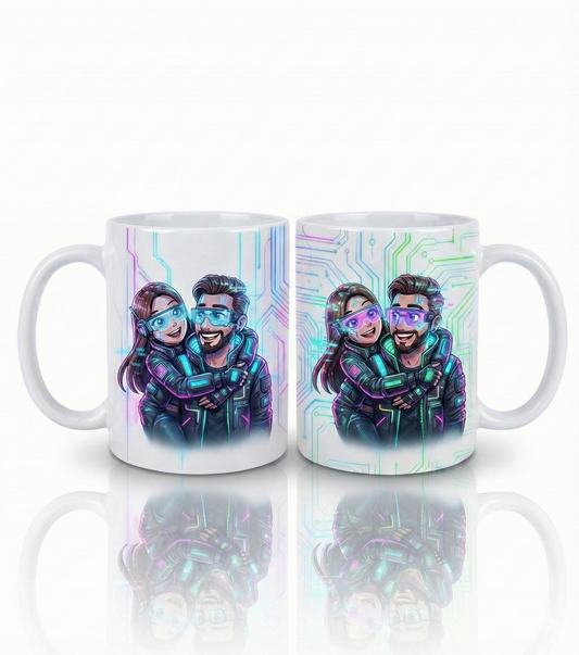 Taza Personalizada Pareja - Diseño Cyberpunk Gamer Futurista