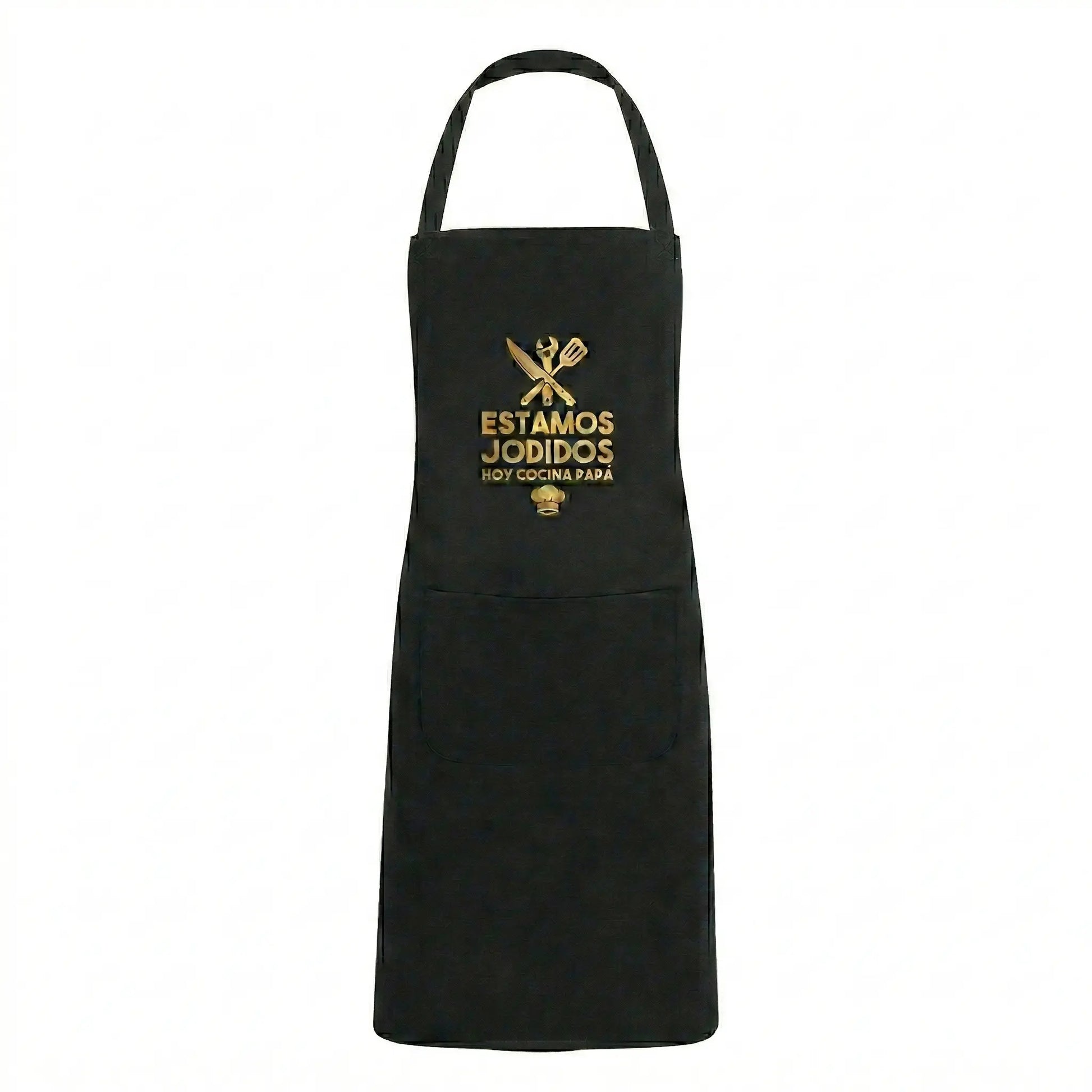 Delantal de Cocina Negro - Diseño Humorístico "Estamos Jodidos, Hoy Cocina Papá" TAZAMAGICA