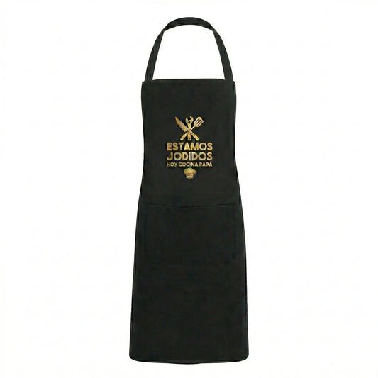 Delantal de Cocina Negro - Diseño Humorístico "Estamos Jodidos, Hoy Cocina Papá" TAZAMAGICA